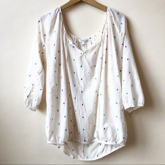J. Crew Tops - J.crew Chambray dot peasant tassel top large